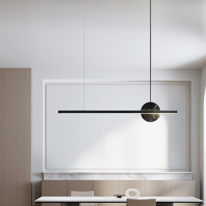 Minimalist Brass Marble Linear LED Island Chandelier