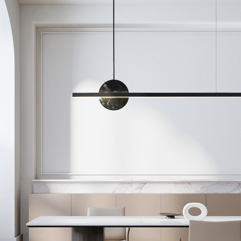 Minimalist Brass Marble Linear LED Island Chandelier