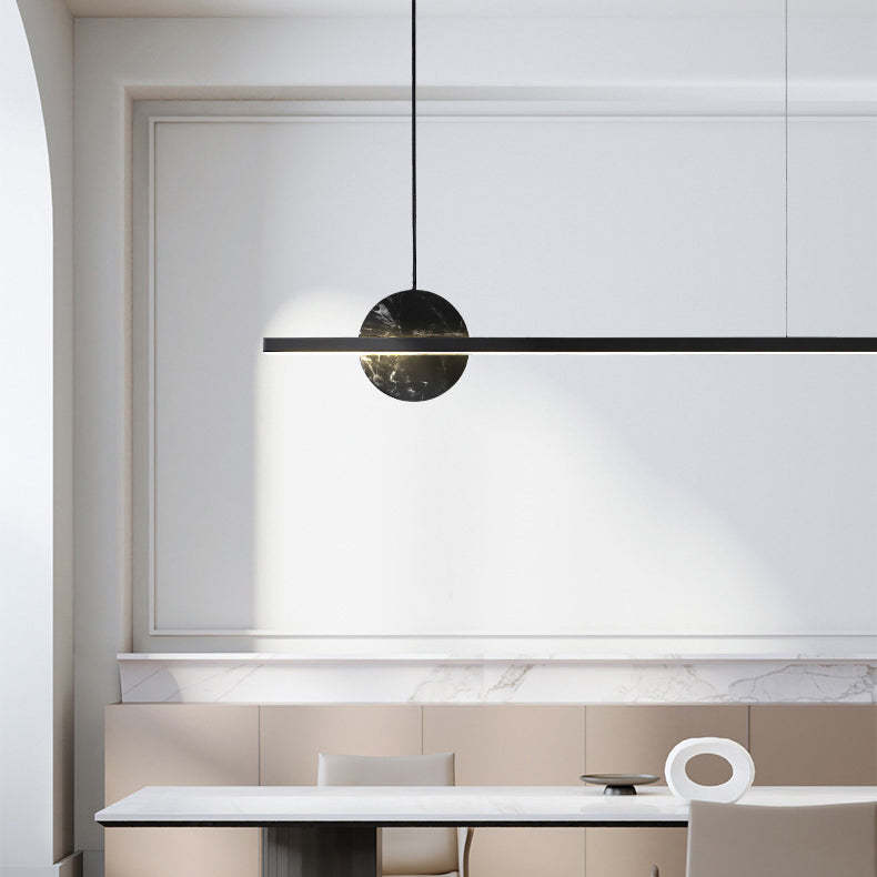 Minimalist Brass Marble Linear LED Island Chandelier