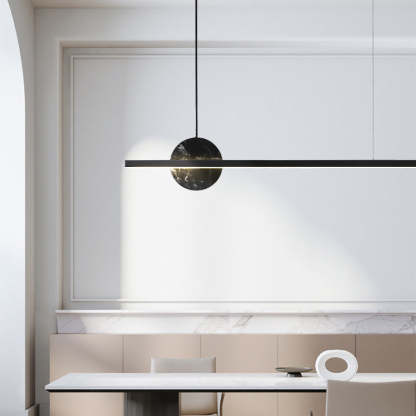 Minimalist Brass Marble Linear LED Island Chandelier