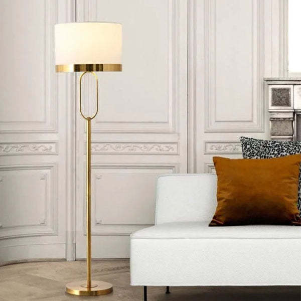 Scandinavian Fabric Iron Oval-U Round Floor Lamp — B - White Double Gold Edge / 220V-240V For UK/AU