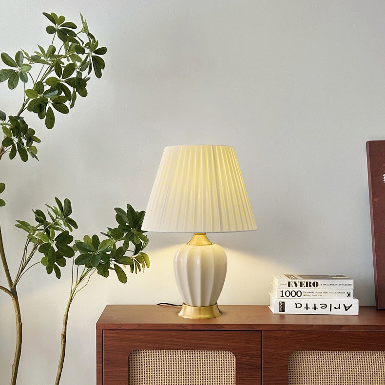 Chinese Fabric Ceramic Copper Pleated Fan Lamp — B / 110V-120V For US/CA