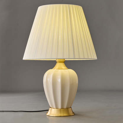 Chinese Fabric Ceramic Copper Pleated Fan Lamp