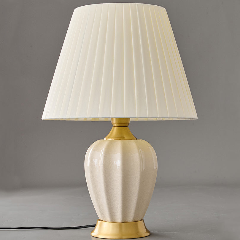 Chinese Fabric Ceramic Copper Pleated Fan Lamp