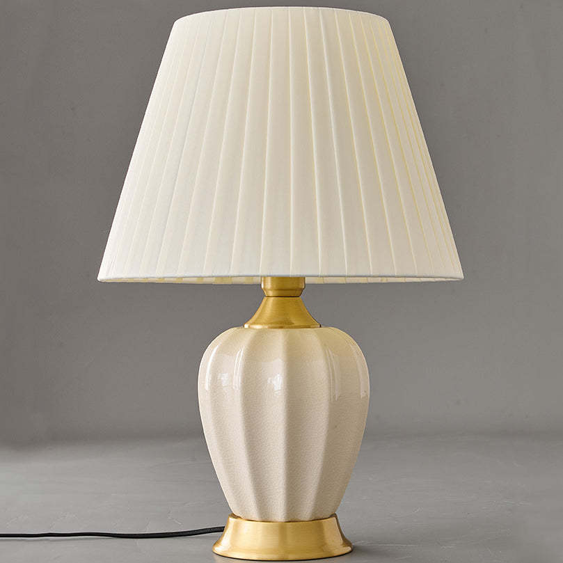 Chinese Fabric Ceramic Copper Pleated Fan Lamp