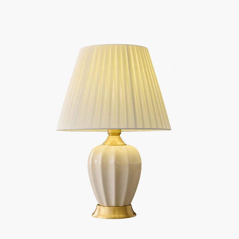 Chinese Fabric Ceramic Copper Pleated Fan Lamp