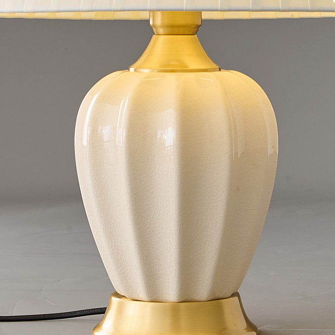Chinese Fabric Ceramic Copper Pleated Fan Lamp