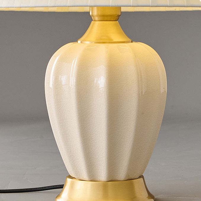 Chinese Fabric Ceramic Copper Pleated Fan Lamp