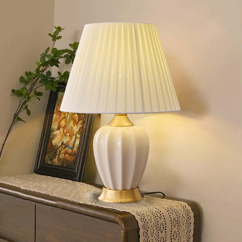 Chinese Fabric Ceramic Copper Pleated Fan Lamp — A / 220V-240V For UK/AU