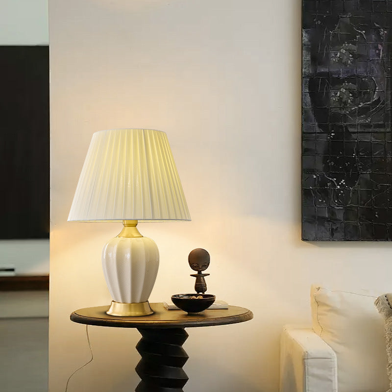 Chinese Fabric Ceramic Copper Pleated Fan Lamp