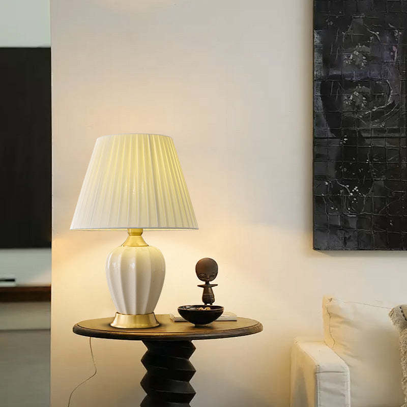 Chinese Fabric Ceramic Copper Pleated Fan Lamp