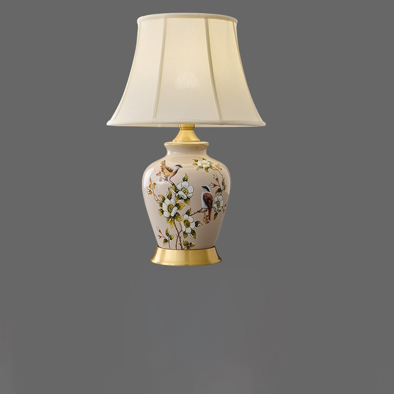 Chinese Fabric Ceramic Copper Pleated Fan Lamp