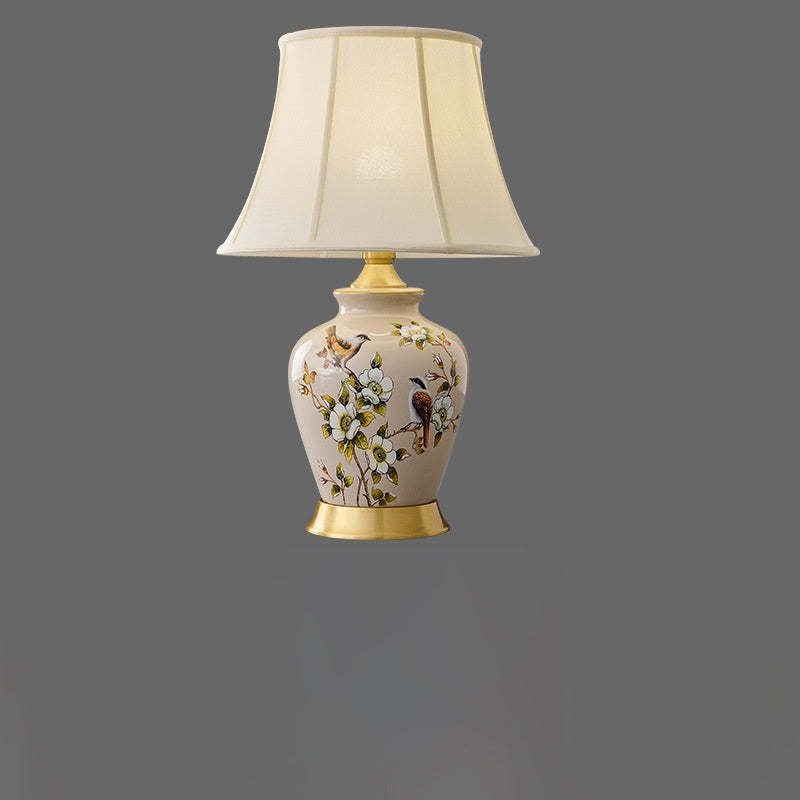 Chinese Fabric Ceramic Copper Pleated Fan Lamp