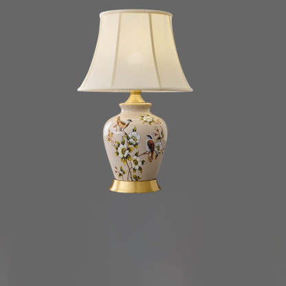 Chinese Fabric Ceramic Copper Pleated Fan Lamp
