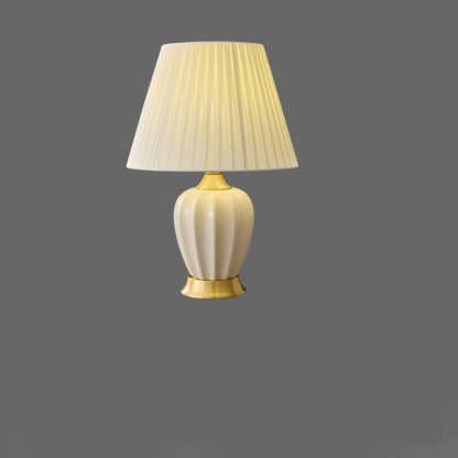Chinese Fabric Ceramic Copper Pleated Fan Lamp