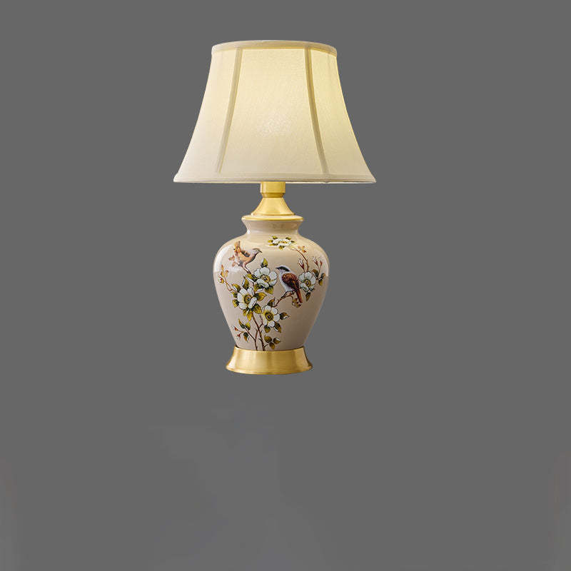 Chinese Fabric Ceramic Copper Pleated Fan Lamp
