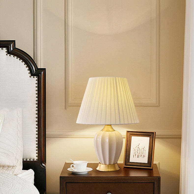 Chinese Fabric Ceramic Copper Pleated Fan Lamp