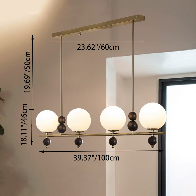 Chinese Glass Wood Iron Linear Island Chandelier