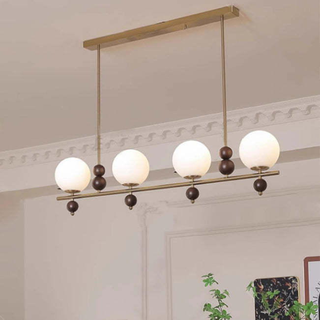 Chinese Glass Wood Iron Linear Island Chandelier