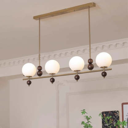Chinese Glass Wood Iron Linear Island Chandelier