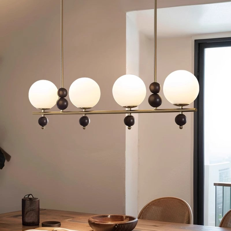 Chinese Glass Wood Iron Linear Island Chandelier