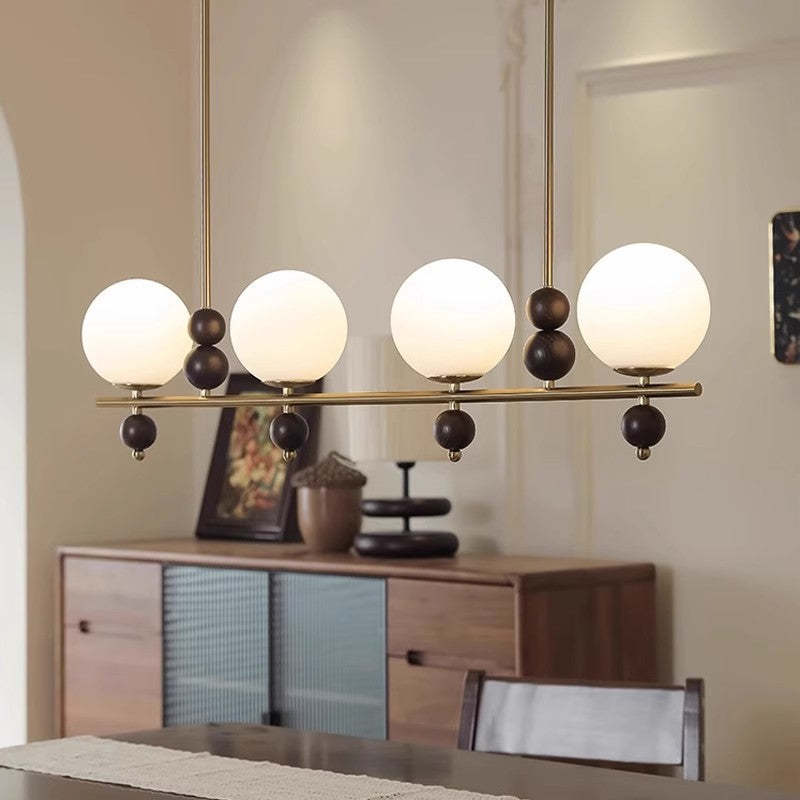 Chinese Glass Wood Iron Linear Island Chandelier