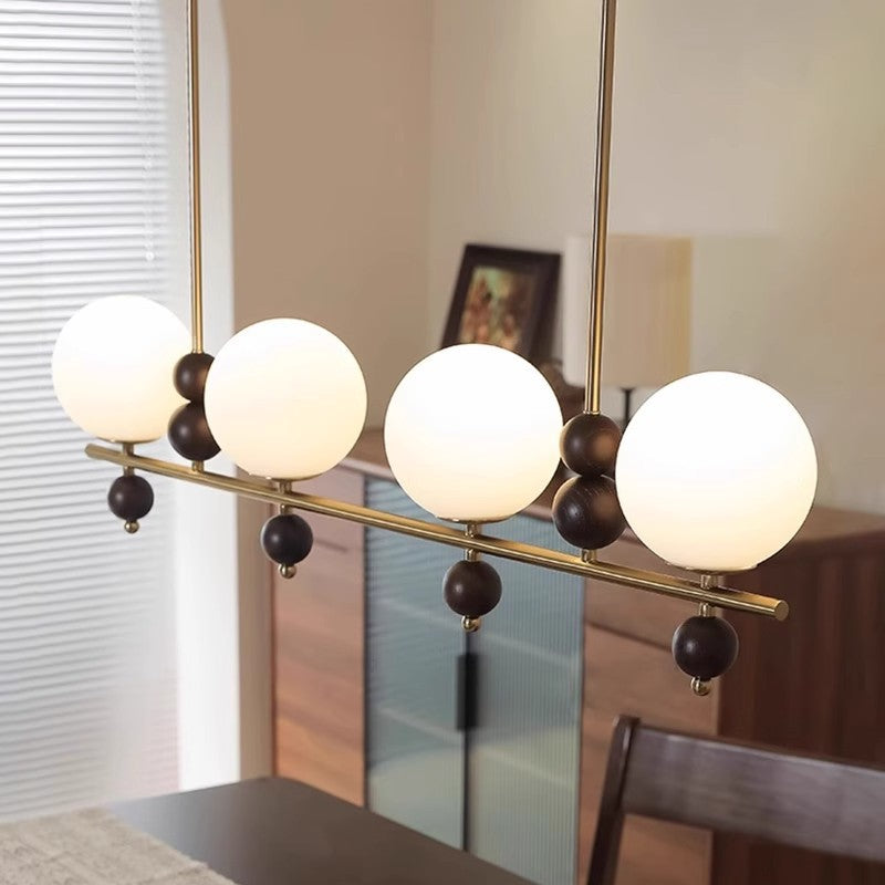 Chinese Glass Wood Iron Linear Island Chandelier
