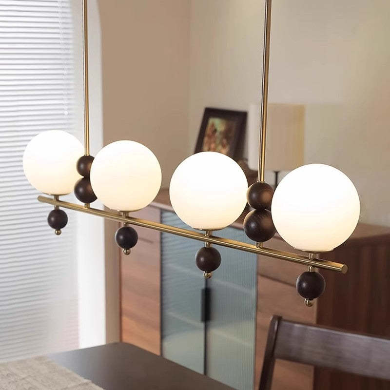 Chinese Glass Wood Iron Linear Island Chandelier