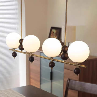 Chinese Glass Wood Iron Linear Island Chandelier