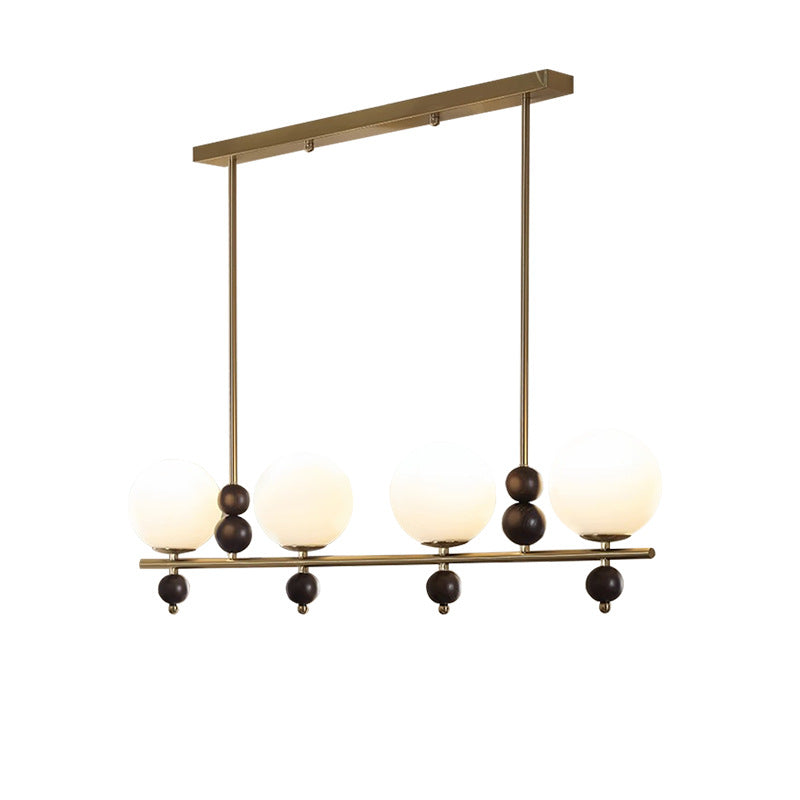 Chinese Glass Wood Iron Linear Island Chandelier