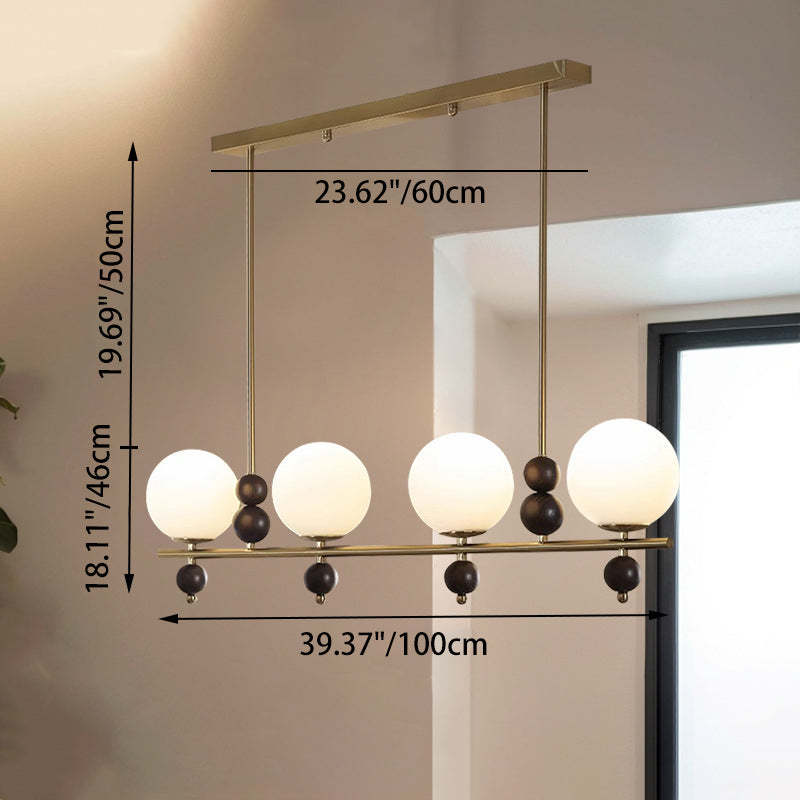 Chinese Glass Wood Iron Linear Island Chandelier