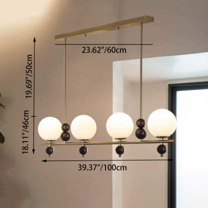 Chinese Glass Wood Iron Linear Island Chandelier