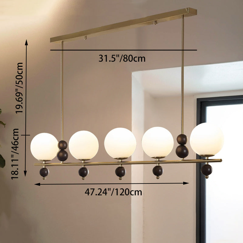 Chinese Glass Wood Iron Linear Island Chandelier