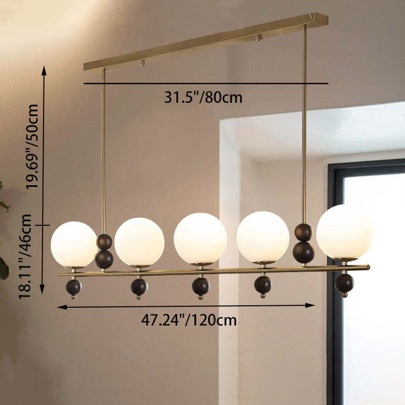 Chinese Glass Wood Iron Linear Island Chandelier