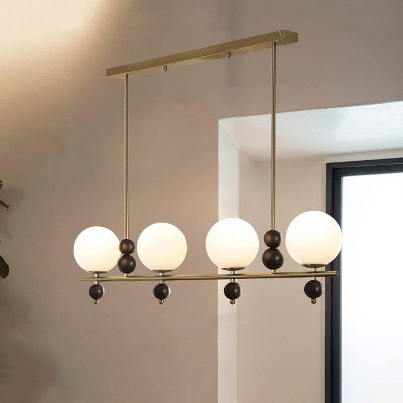 Chinese Glass Wood Iron Linear Island Chandelier
