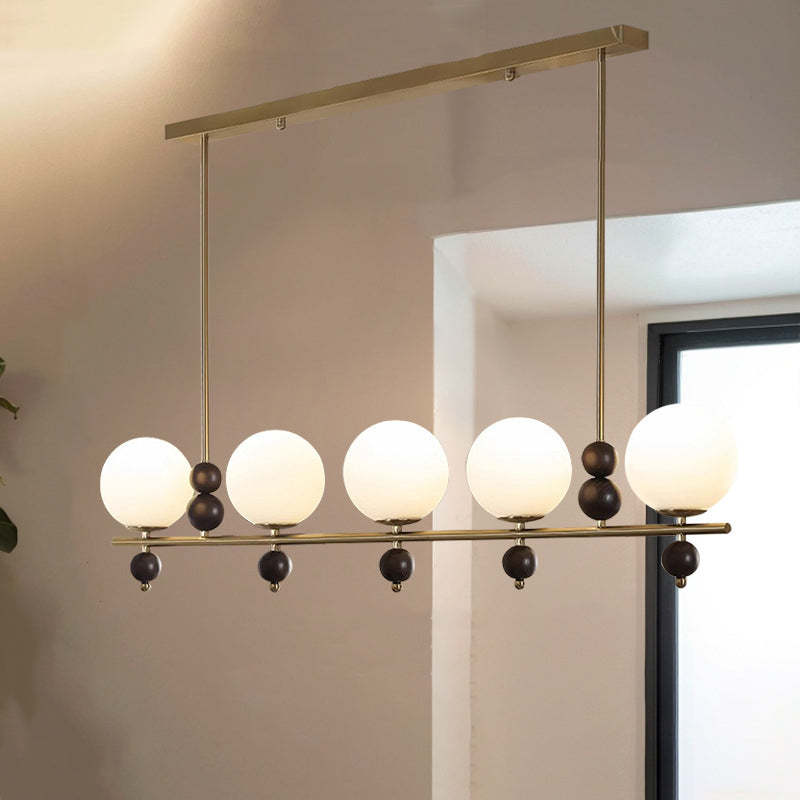 Chinese Glass Wood Iron Linear Island Chandelier