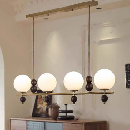 Chinese Glass Wood Iron Linear Island Chandelier