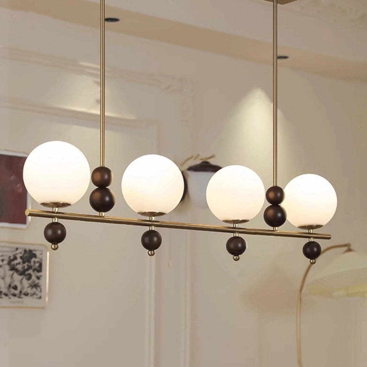 Chinese Glass Wood Iron Linear Island Chandelier