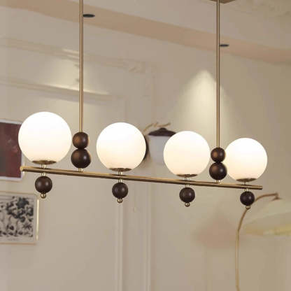 Chinese Glass Wood Iron Linear Island Chandelier