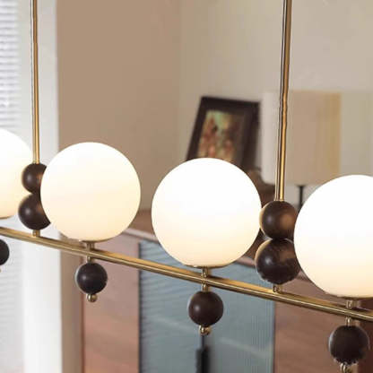 Chinese Glass Wood Iron Linear Island Chandelier