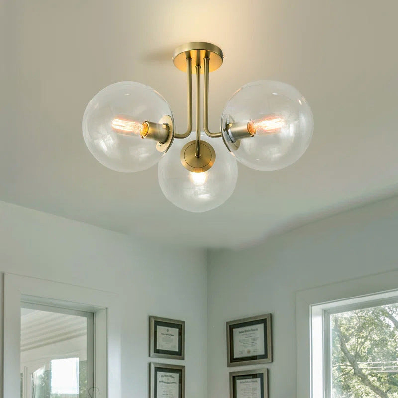 Scandinavian Brass Glass Globe Ceiling Light