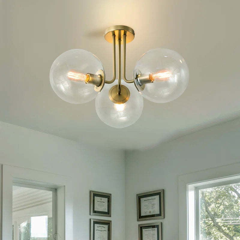 Scandinavian Brass Glass Globe Ceiling Light