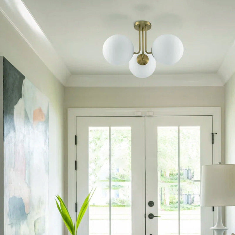 Scandinavian Brass Glass Globe Ceiling Light