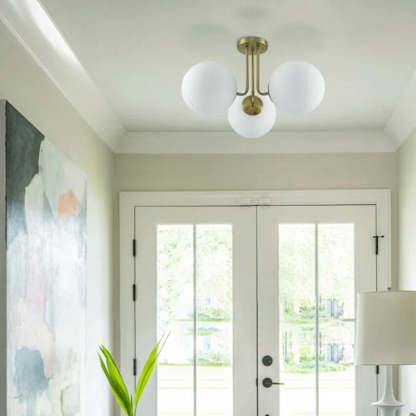 Scandinavian Brass Glass Globe Ceiling Light