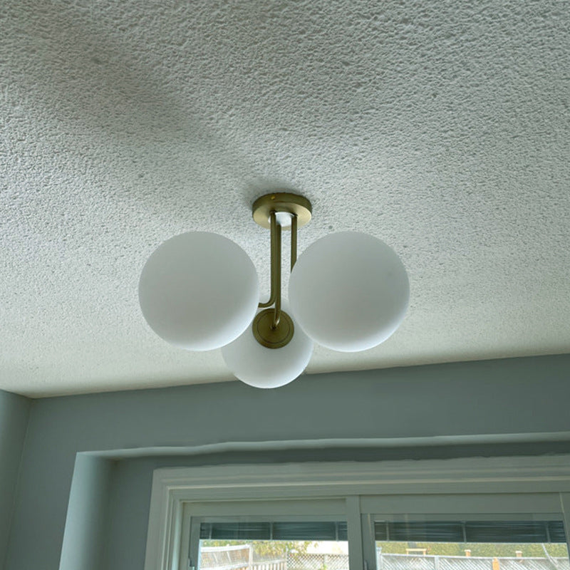 Scandinavian Brass Glass Globe Ceiling Light