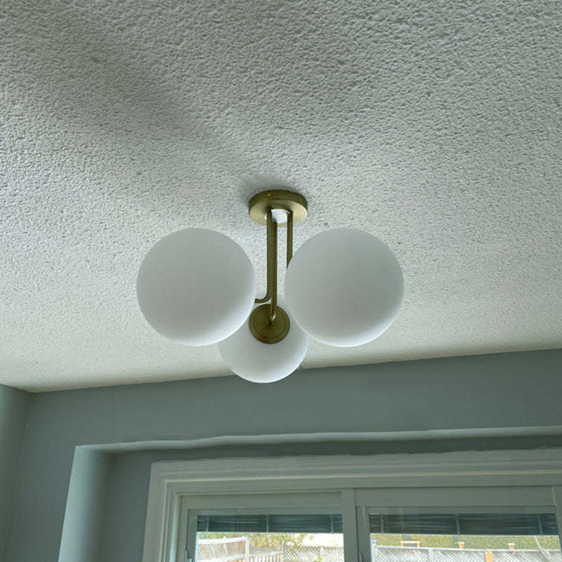 Scandinavian Brass Glass Globe Ceiling Light