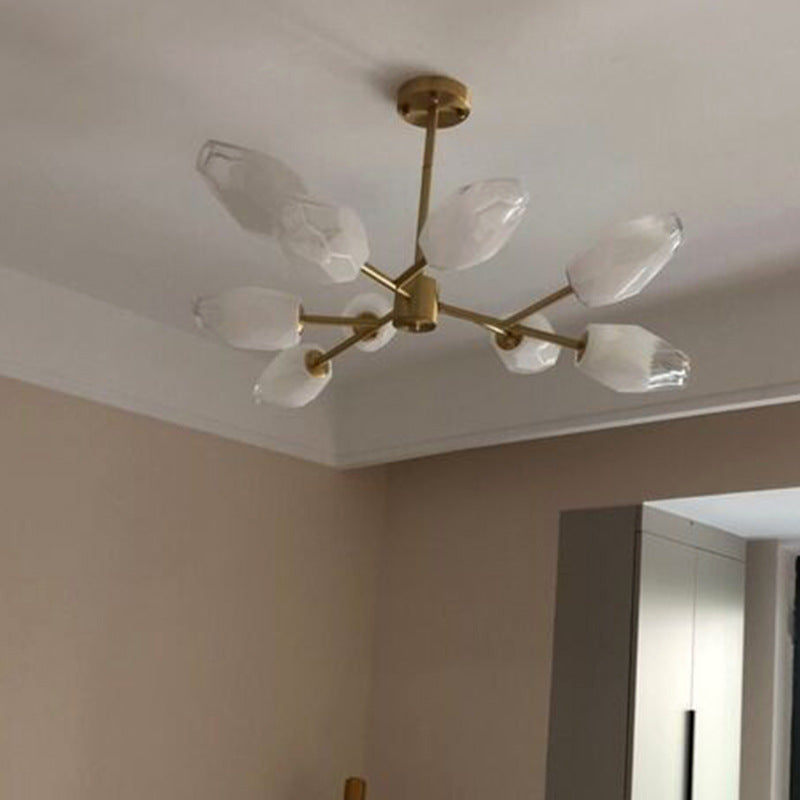 Contemporary Brass Glass Round Branch Chandelier