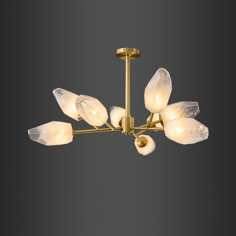 Contemporary Brass Glass Round Branch Chandelier