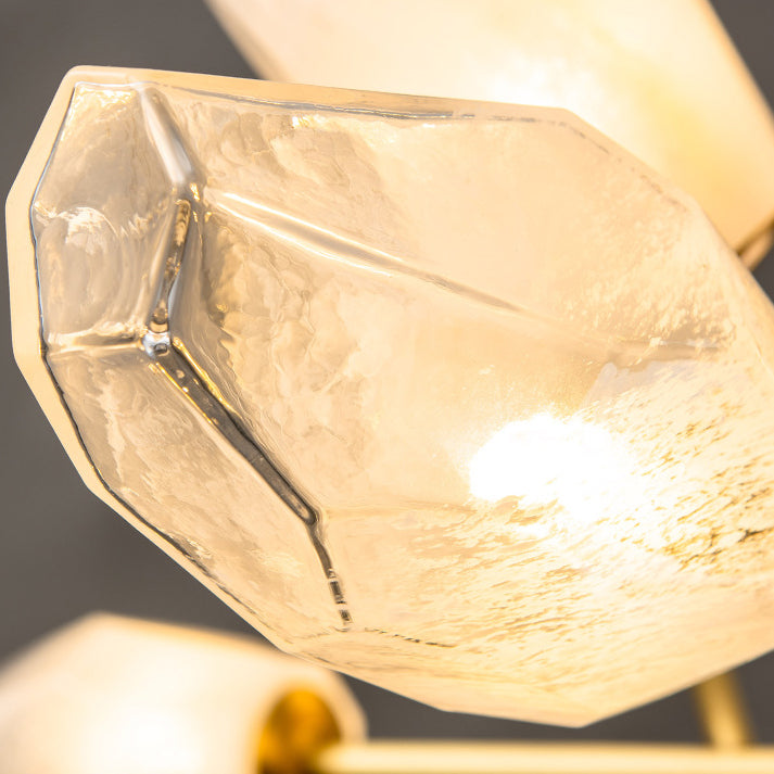 Contemporary Brass Glass Round Branch Chandelier
