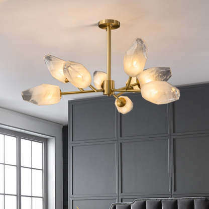Contemporary Brass Glass Round Branch Chandelier — 12 / 110V-120V For US/CA